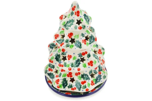 6" Christmas Tree Candle Holder - Festive Berries