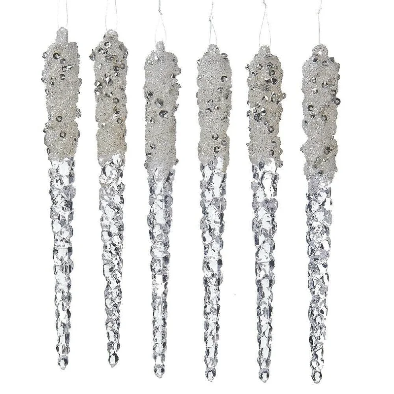 6-Piece Box Set of Glittered Icicle Ornaments