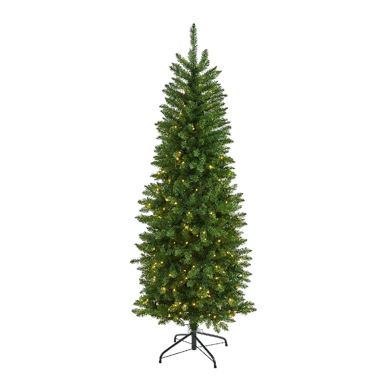 6’ Slim Green Mountain Pine Artificial Christmas Tree with 250 Clear LED Lights