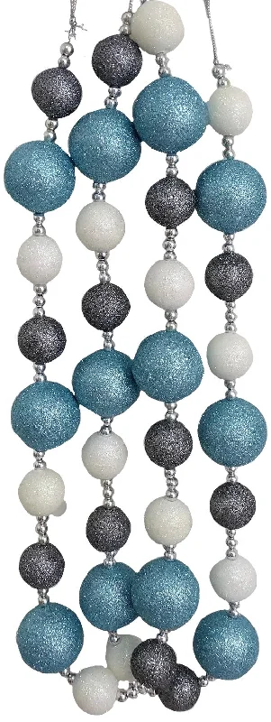 6' Blue, White and Silver Glitter Ball Garland