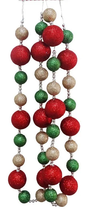 6' Red, Green and Gold Glitter Ball Garland Strand