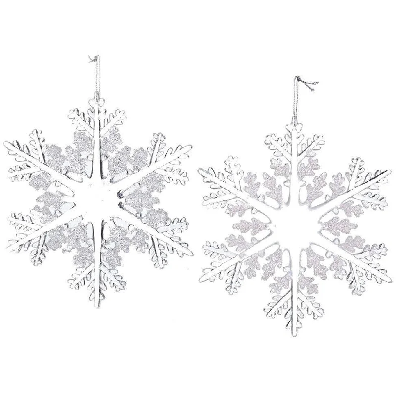 6" Frosted White and Clear Acrylic Snowflake Ornaments