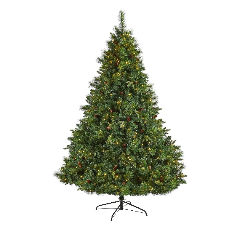 7.5’ West Virginia Full Bodied Mixed Pine Artificial Christmas Tree with 600 Clear LED Lights and Pine Cones