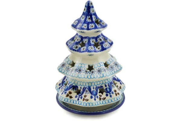 7" Christmas Tree Candle Holder - Blue Ice