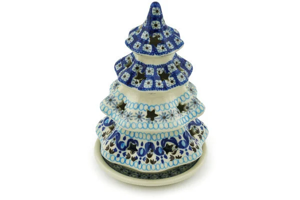 7" Christmas Tree Candle Holder - Blue Ice