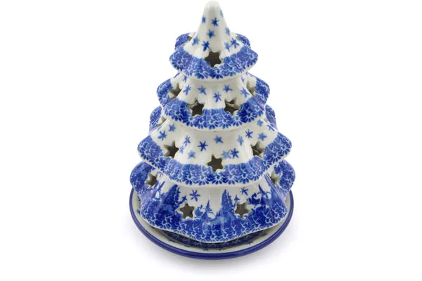 7" Christmas Tree Candle Holder - Blue Winter