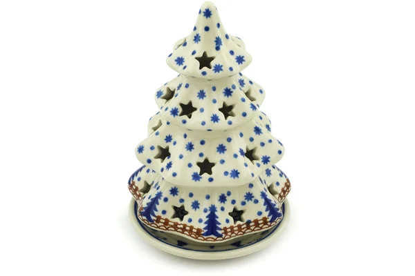 7" Christmas Tree Candle Holder - Snowy Woods