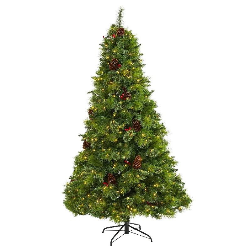 7’ Montana Mixed Pine Artificial Christmas Tree with Pine Cones, Berries and 500 Clear LED Lights