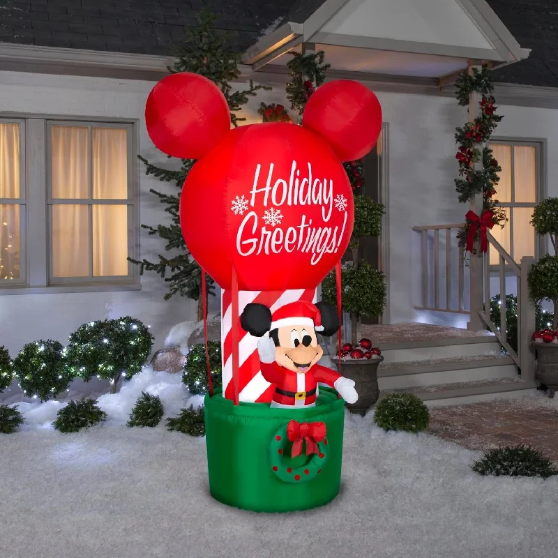 7' Airblown® Mickey Mouse in a Hot Air Balloon Christmas Inflatable