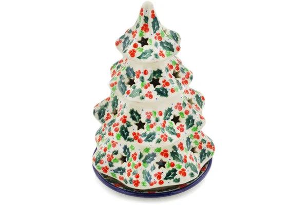 8" Christmas Tree Candle Holder - Festive Berries