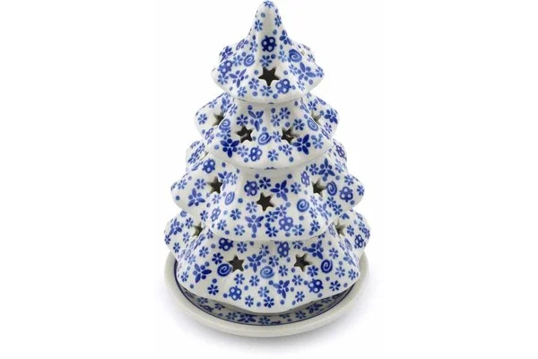 8" Christmas Tree Candle Holder - Blue Confetti