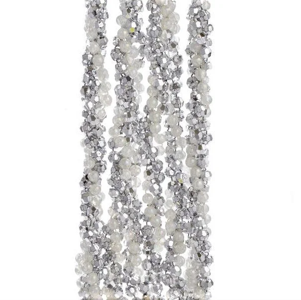 9' Silver and White Iridescent Twisted Bead Garland