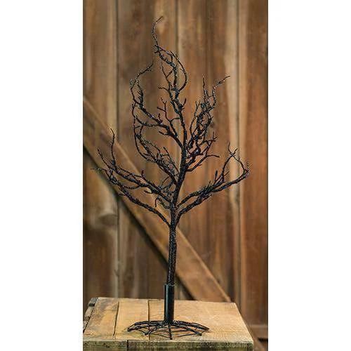 Black Glitter Halloween Tree w/Web Base, 18"