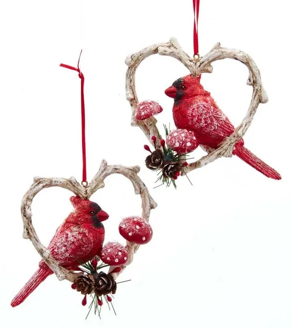 3.54" Cardinal Birds in Heart Frame Ornaments