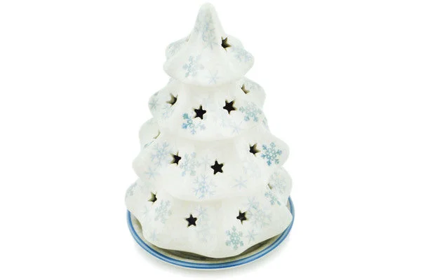 8" Christmas Tree Candle Holder - Silver Snow Fall