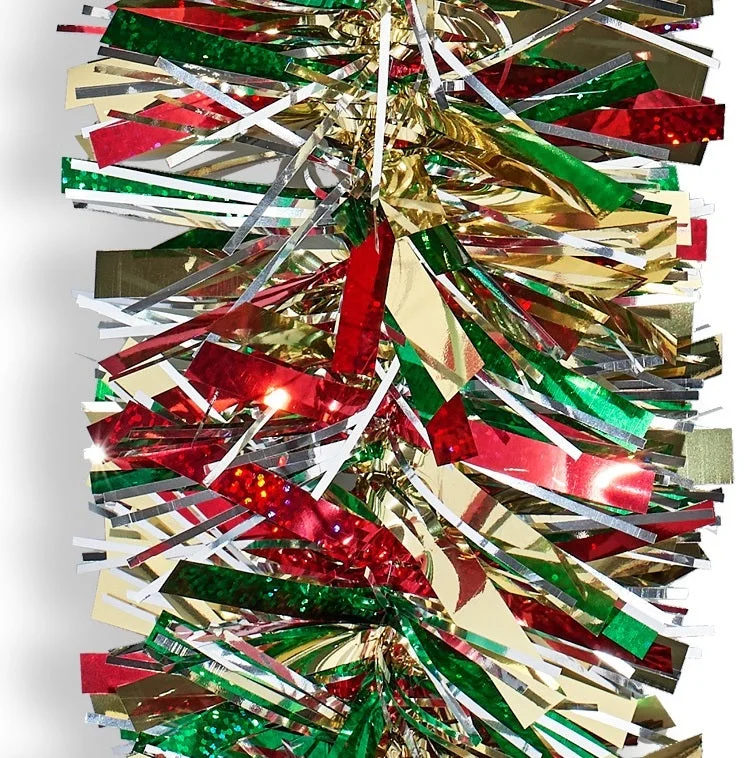 10' Deluxe Deco Laser Red, Green, Midas Gold and Silver Tinsel Garland