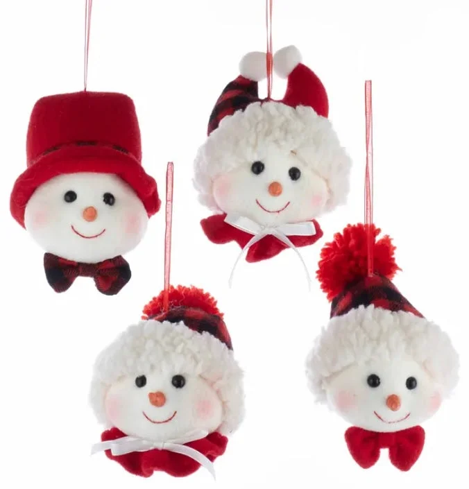 4.5" Fabric Snowman Head with Hat Ornaments