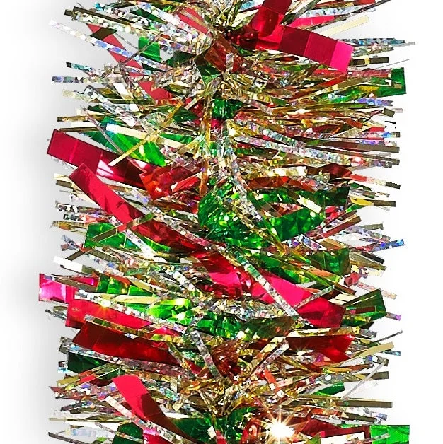 12' Fantasy Embossed Laser Red, Green, Midas Gold Tinsel Garland