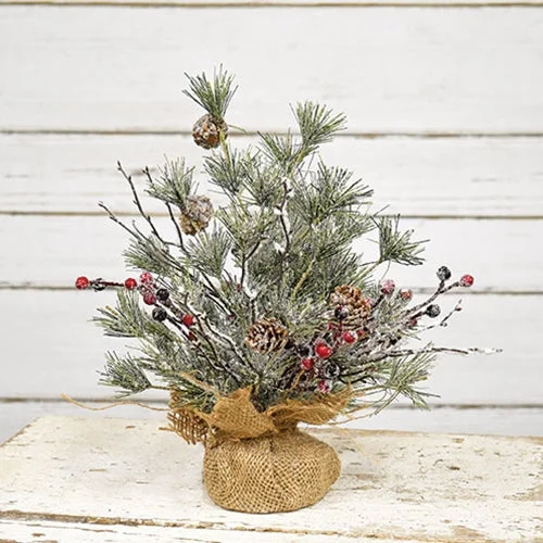 Frosted Tree w Pinecone & Red Berry Small