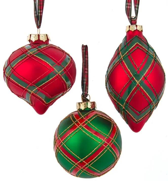 Glass Red & Green Plaid Ornament