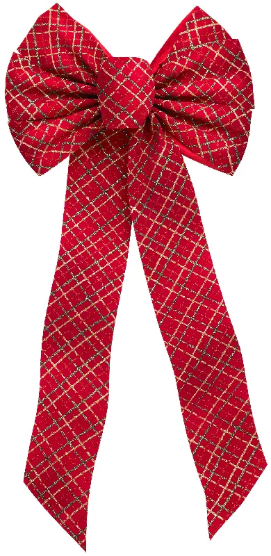 10" x 22" Glittered Plaid 7-Loop Christmas Bow