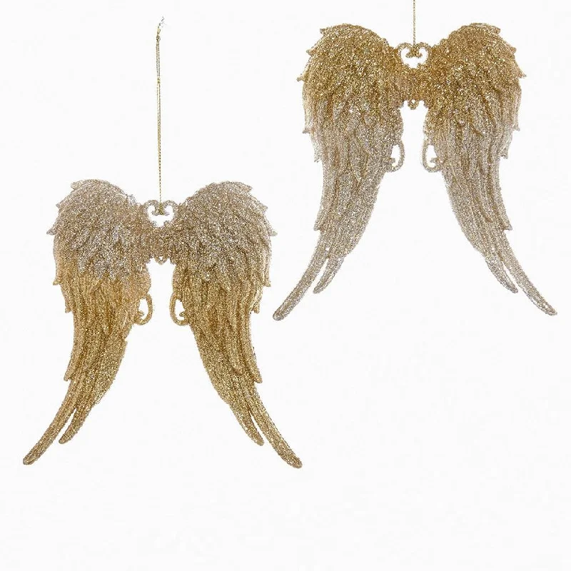 5.75" Gold and Silver Glitter Angel Wings Ornaments