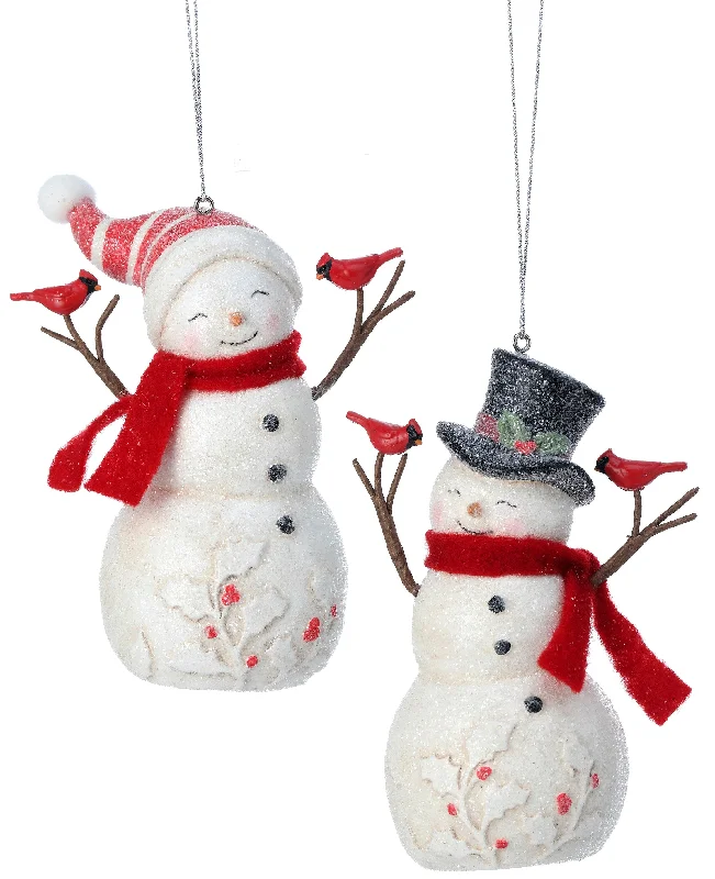 5" Happy Paperpulp Snowman with Cardinal Ornament