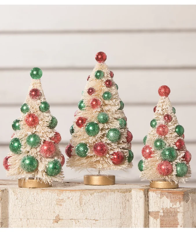 Jolly Bottle Brush Trees with Red and Green Balls