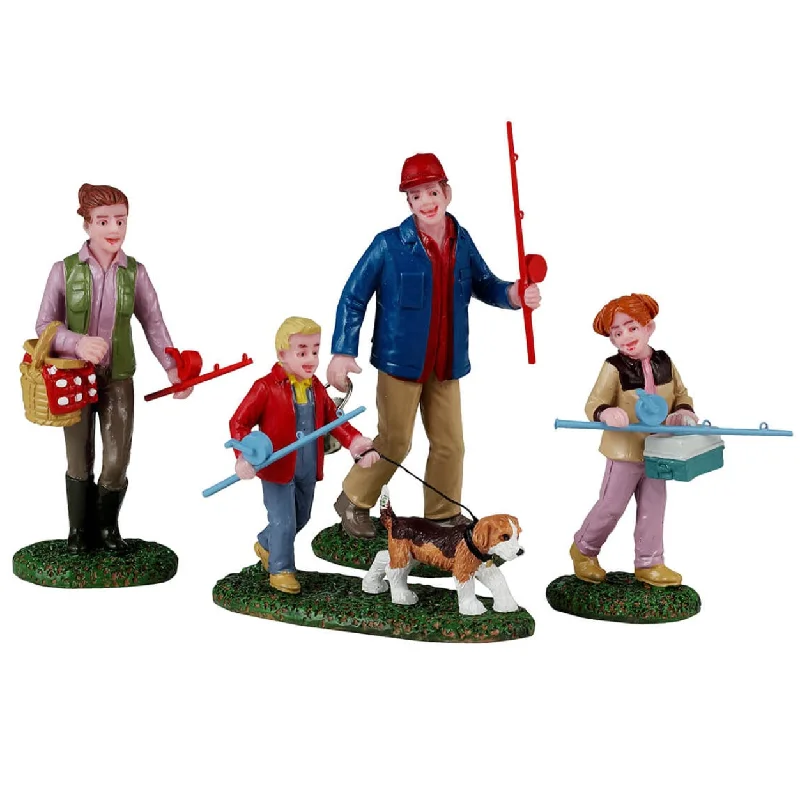 NEW 2024 Lemax Vail Village Figurines: Family Fishing Day, Set of 4 #42327