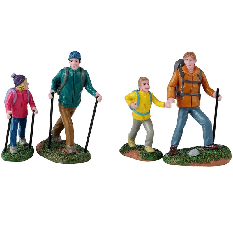 NEW 2024 Lemax Vail Village Figurines: Father and Daughter Hikers, Set of 4 #42313