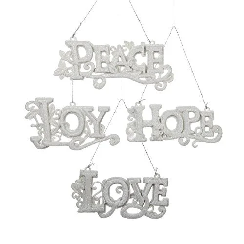 4.5" White Glitter "Love/Hope/Joy/Peace" Word Ornaments