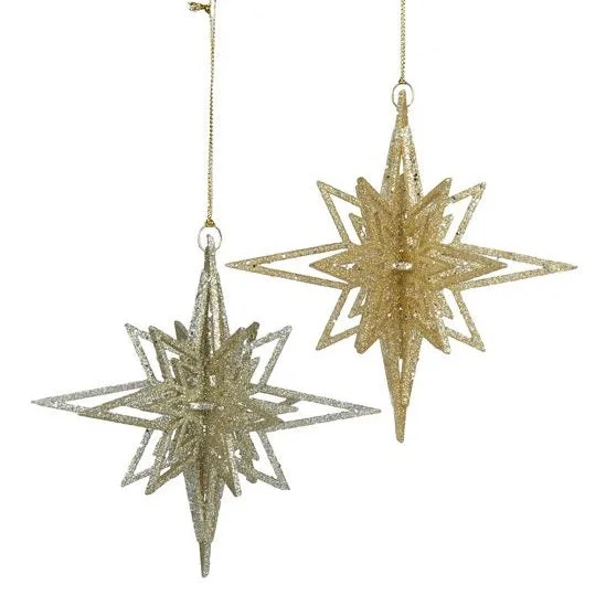 5.5" Nordic Glittered Starburst Ornaments