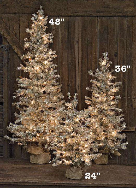 Pre-Lit Tinsel Tree w/Cones, 24"