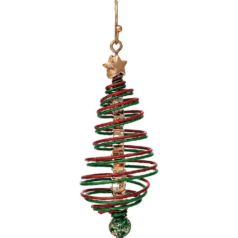 Rain : Gold Red Green Coil Tree Earrings