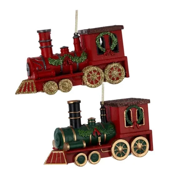 4.7" Red and Green Plastic Train Ornaments