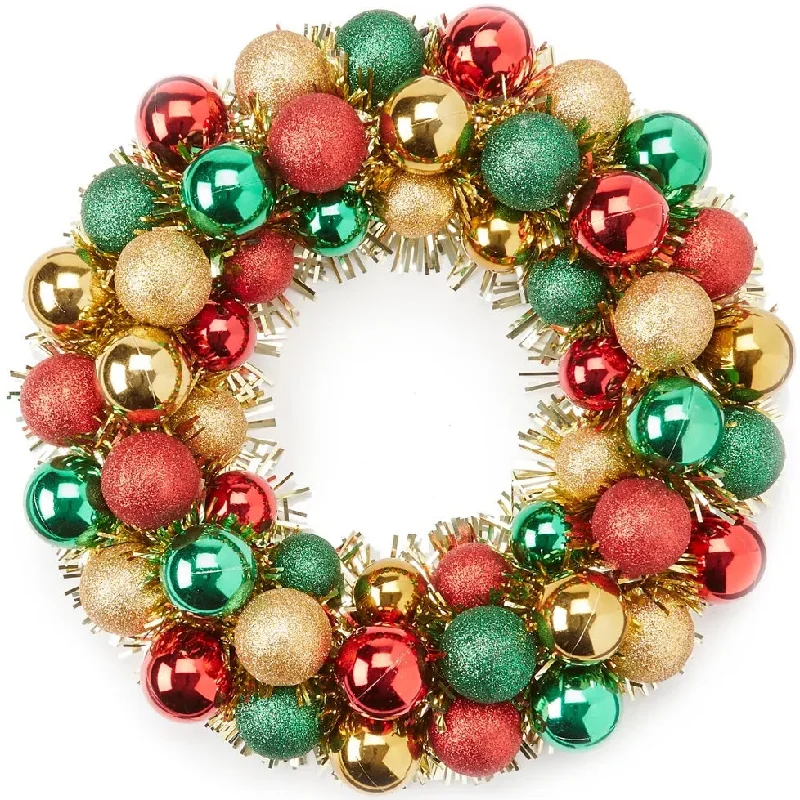 16" Red, Green & Gold Shatterproof Ornament Wreath