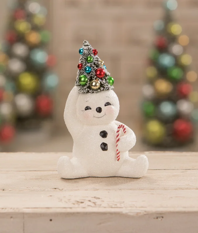 Retro Candy Cane Snowman with Tree