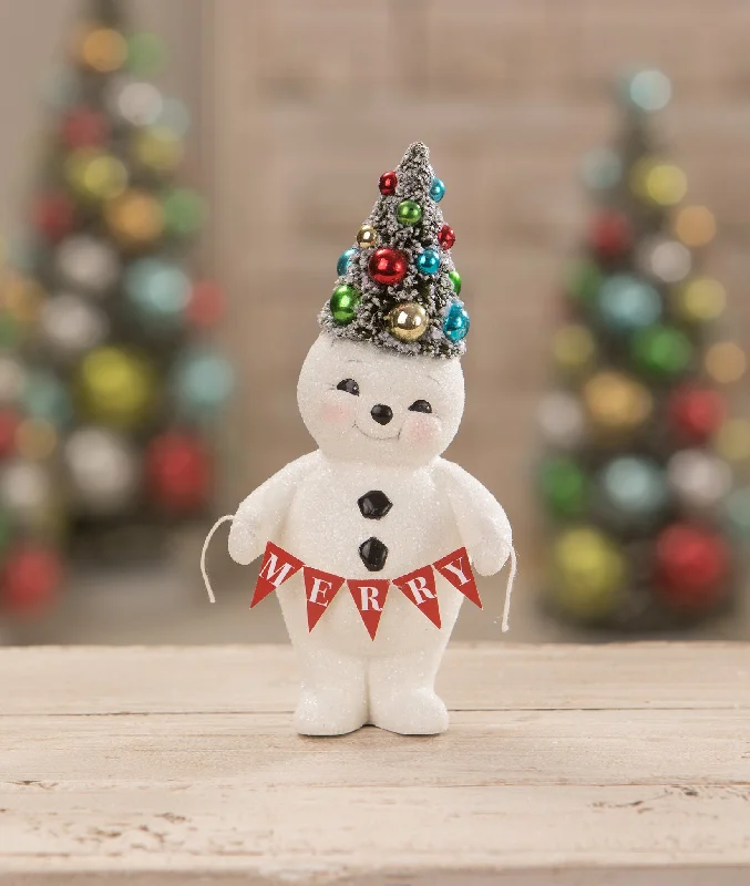 Retro Merry Snowman with Tree