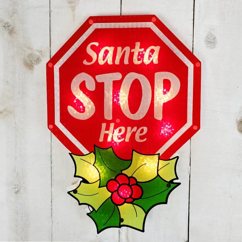 16" Santa Stop Here Shimmer Christmas Wall Art