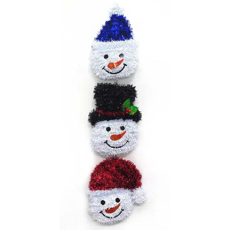 Shiny Tinsel Totem-Style Snowmen Heads Decoration