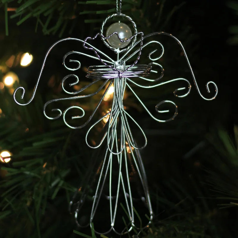 4.7" Silver Wire and Pearl Angel Ornaments