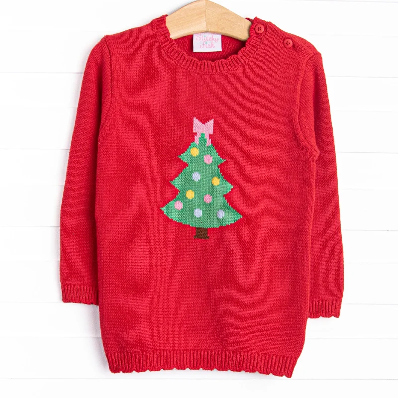 Tree Tradition Girl Sweater, Red