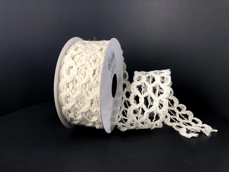 1.5"X10Y Ivory Hex Open Weave Ribbon 47386-09-01