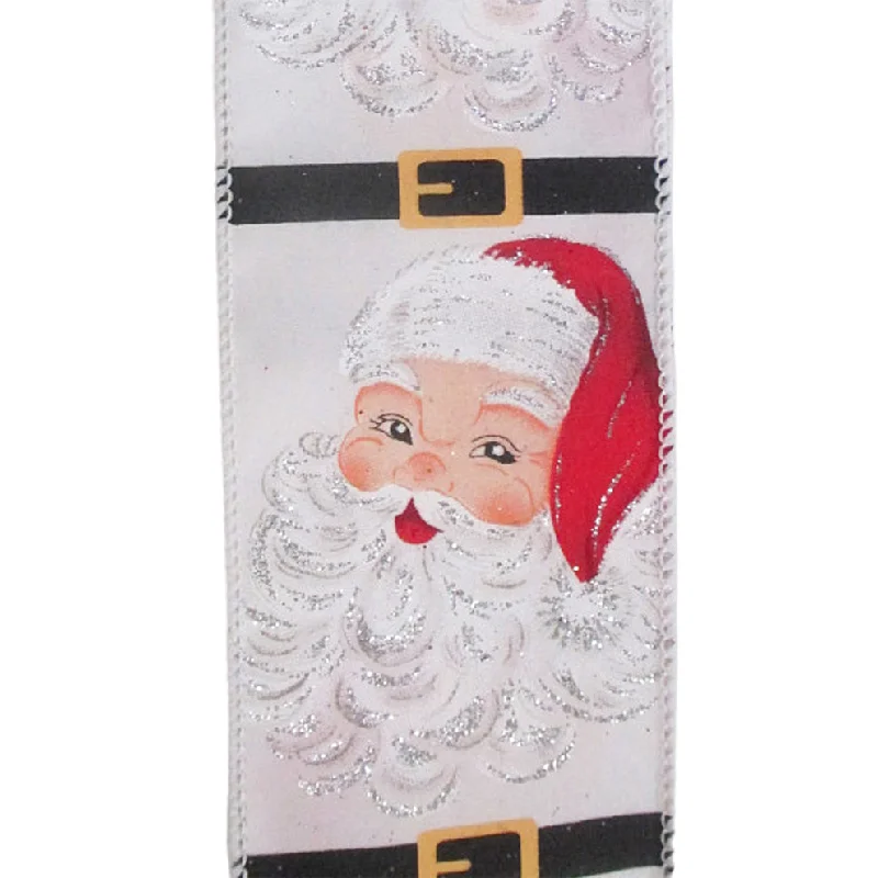 2.5 in Glitter Santa Ribbon - White