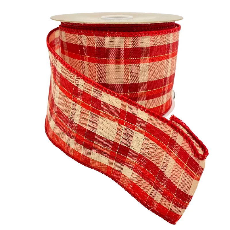 2.5" Plaid Ribbon - Red/Cream