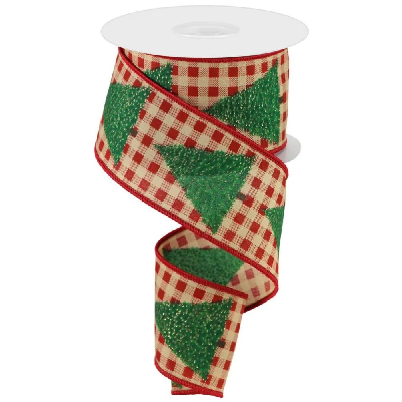 2.5" Christmas Tree with Gingham Check  Tan Green Brown Red  RGC1699F2