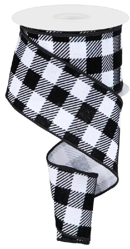 2.5"X10Yd Velvet Check Squares   White/Black   RGC181727