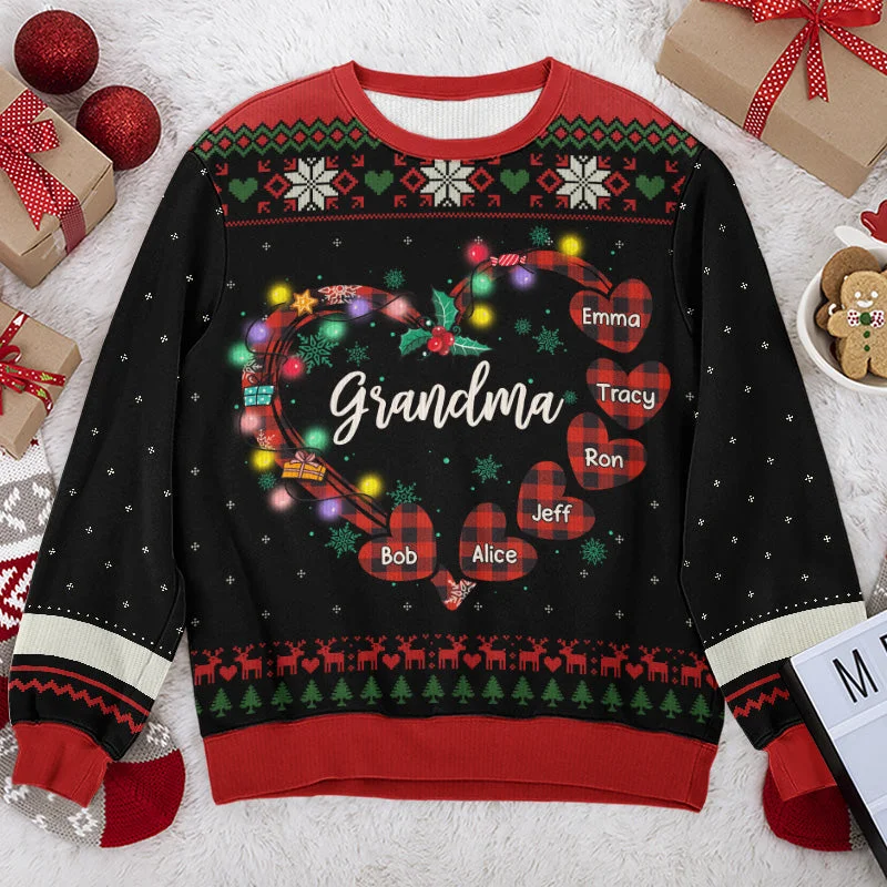 A Grandma's Love Is The Heartwarming Glue That Holds Generations Together - Family Personalized Custom Ugly Sweatshirt - Unisex Wool Jumper - Christmas Gift For Family Members