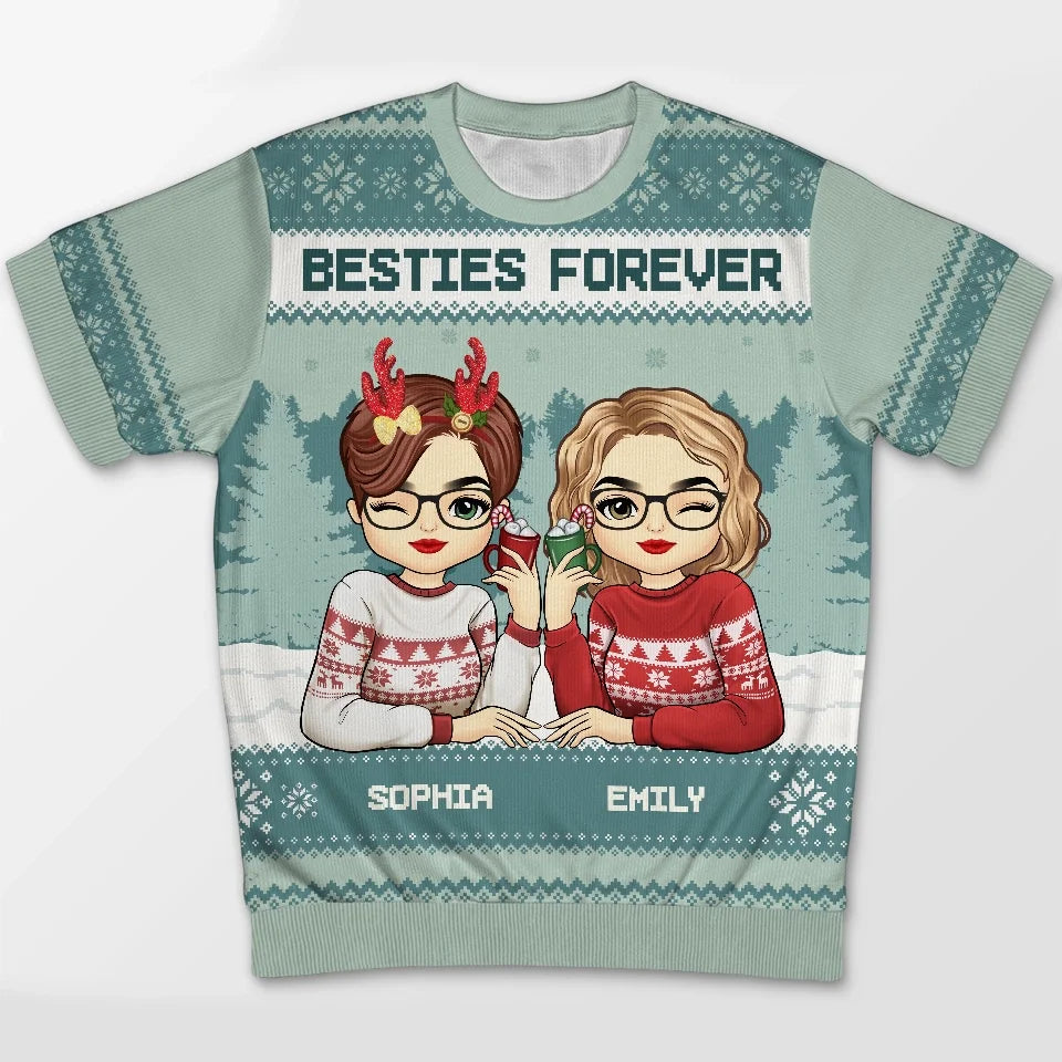 Best Friend Blessed - Bestie Personalized Custom All Over Print Adult Short Sleeve Sweater - Christmas Gift For Best Friends, BFF, Sisters