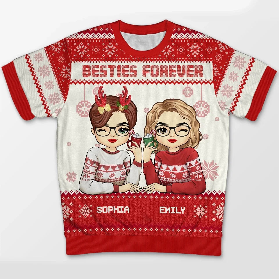 Besties Forever - Bestie Personalized Custom All Over Print Adult Short Sleeve Sweater - Christmas Gift For Best Friends, BFF, Sisters